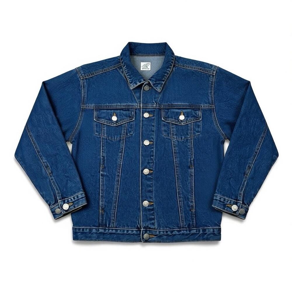 Green Dog Denim Jacket Kids Size 8-10 Small Blue Button Front 100% Cotton